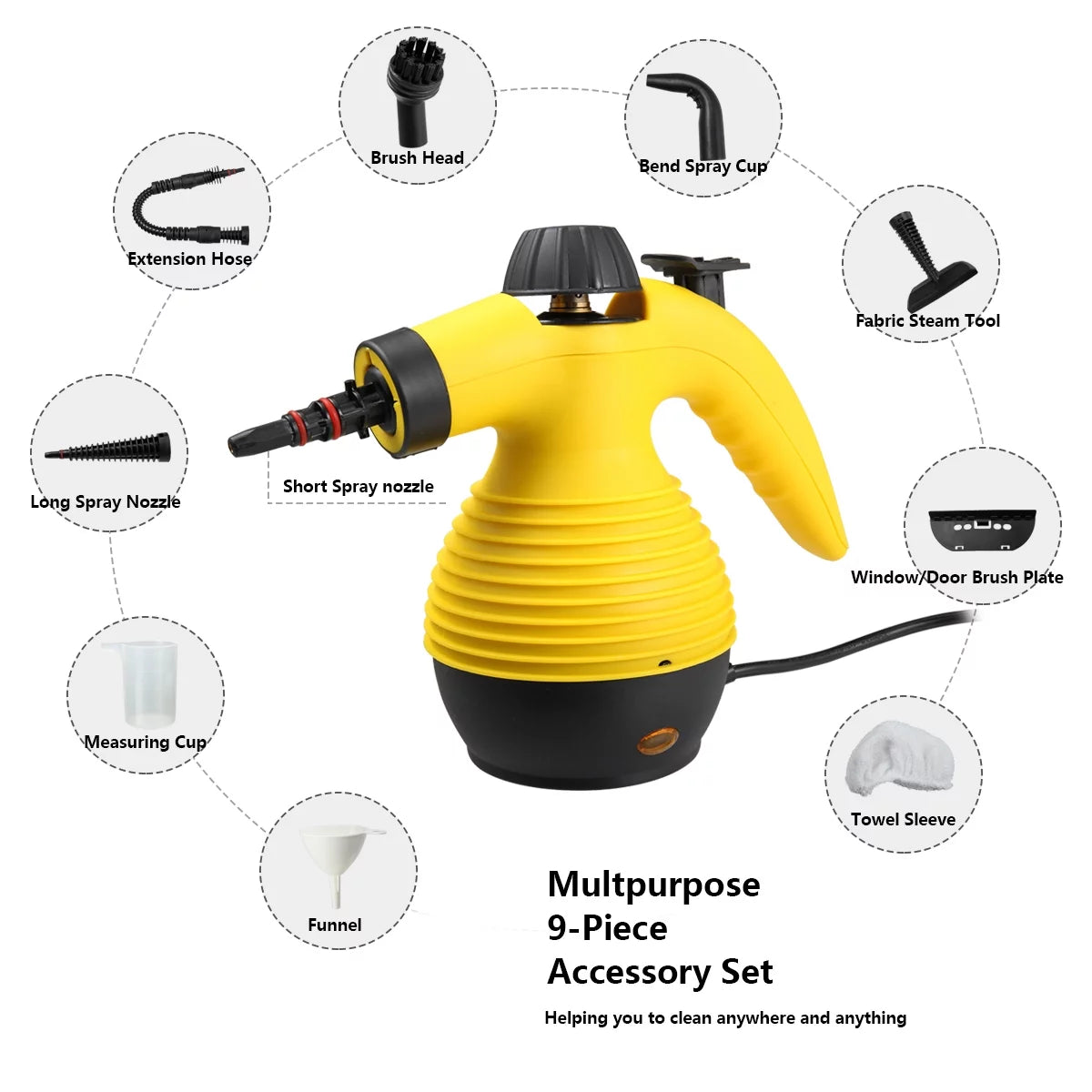 Multi-Purpose Handheld Steamer with 9 Accessories - DomesticWorx